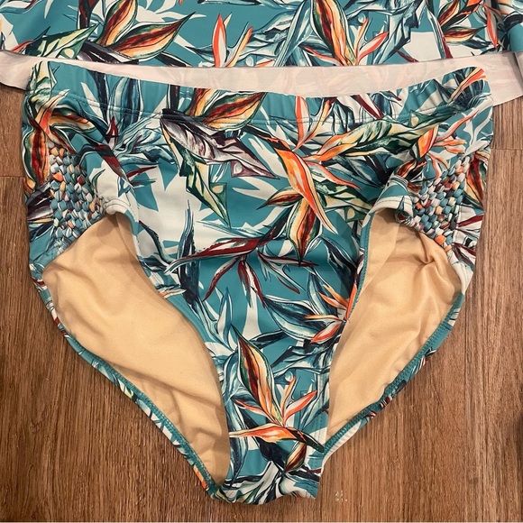 Swimsuits For All Bathing Suit Set Top Bottoms Sz 12 Teal Tropical High Waisted - Picture 4 of 11